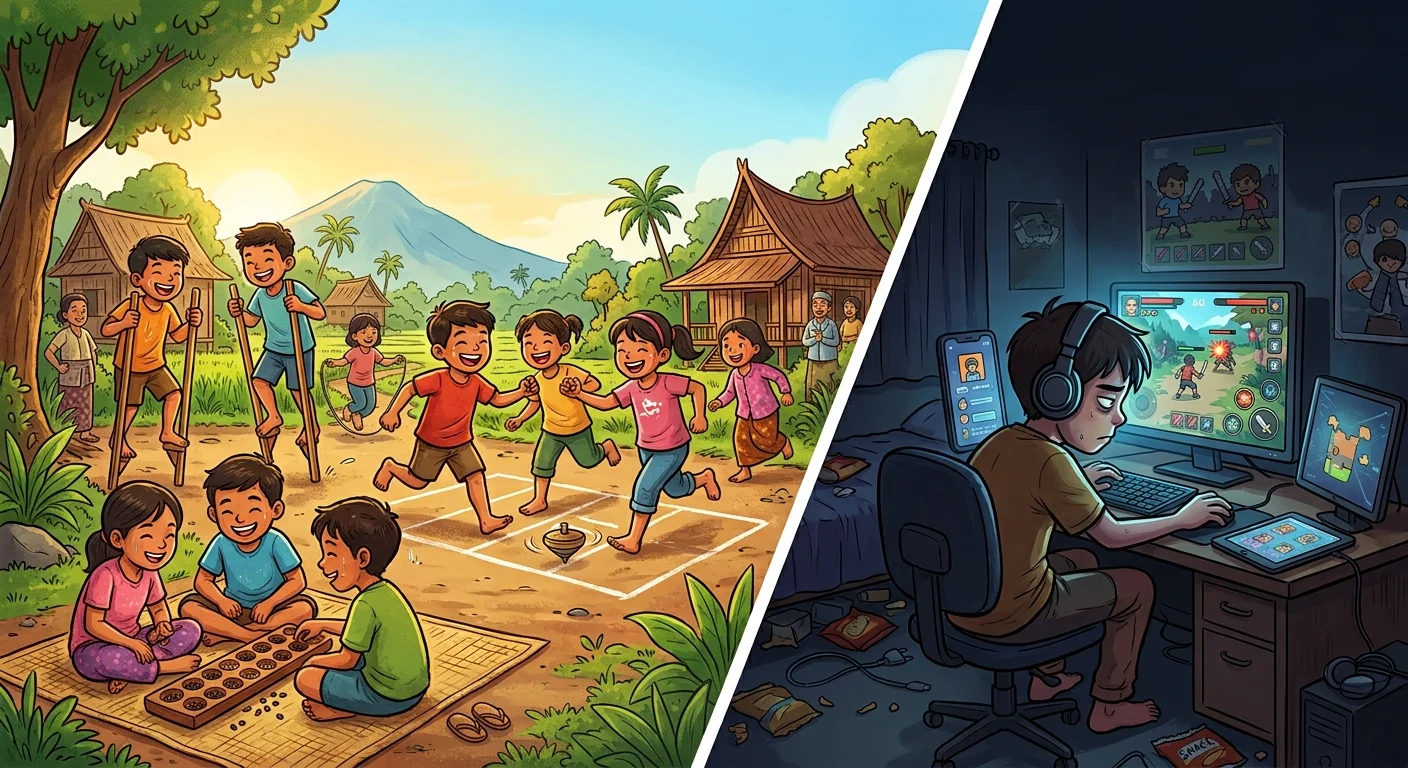 Anak-anak lebih gembira dengan hiburan permainan tradisional dibanding game online.